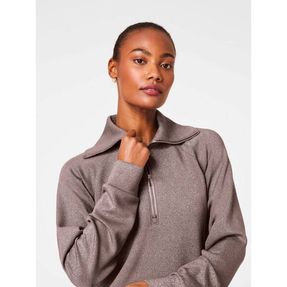 Spanx AirEssentials Shine Half Zip, Smoke Silver Shimmer Top XS $138 NWT - Picture 2 of 9